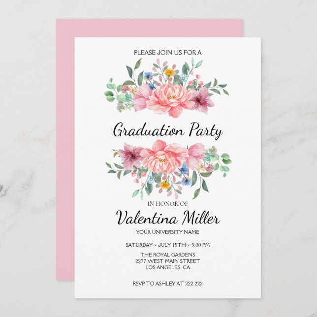 Watercolor Floral Girly  Invitation (Front/Back)