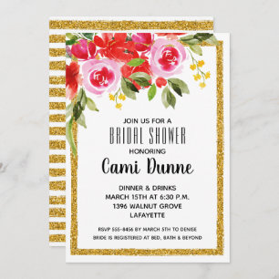 Watercolor Floral & Glitter Bridal Shower Invites