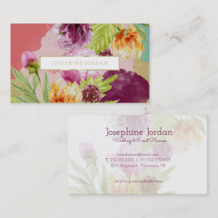 Watercolor Floral & Gold Foil Modern Business Card