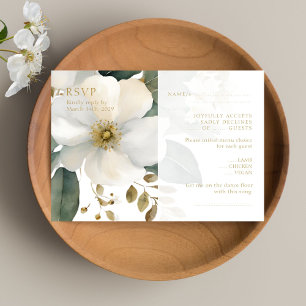 Watercolor Floral Gold Foliage Wedding RSVP Card
