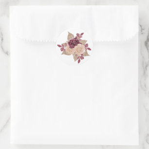Watercolor Floral Gold Glitter Wedding Classic Round Sticker