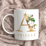 Watercolor Floral & Gold Letter A Monogram Coffee Mug<br><div class="desc">A personalised coffee mug with a faux gold letter "A" monogram,  featuring decorative watercolor floral and foliage illustrations. Easily customise it with your name or create a unique gift for your loved ones.</div>