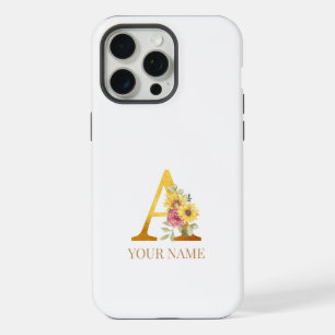 Watercolor Floral & Gold Letter A Monogram iPhone 15 Pro Max Case