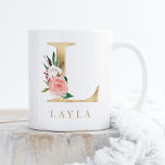 Watercolor Floral & Gold Letter L Monogram Coffee Mug<br><div class="desc">A personalised coffee mug with a faux gold letter "L" monogram,  featuring decorative watercolor floral and foliage illustrations. Easily customise it with your name or create a unique gift for your loved ones.</div>