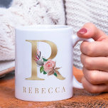Watercolor Floral & Gold Letter R Monogram Coffee Mug<br><div class="desc">A personalised coffee mug with a faux gold letter "R" monogram,  featuring decorative watercolor floral and foliage illustrations. Easily customise it with your name or create a unique gift for your loved ones.</div>