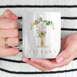 Watercolor Floral & Gold Letter T Monogram Coffee Mug<br><div class="desc">A personalised coffee mug with a faux gold letter "T" monogram,  featuring decorative watercolor floral and foliage illustrations. Easily customise it with your name or create a unique gift for your loved ones.</div>