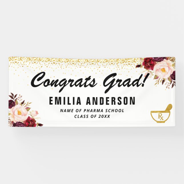 watercolor floral gold pharmacy graduation banner (Horizontal)