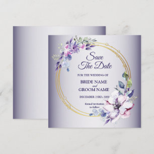 Watercolor Floral Golden Geometric Purple Wedding Save The Date