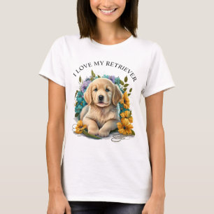 Watercolor Floral Golden Retriever Puppy T-Shirt
