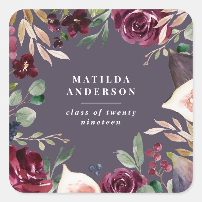 Watercolor floral graduation day square sticker (Front)