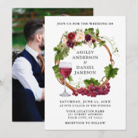 Watercolor Floral Grape Vines Wreath Photo Wedding