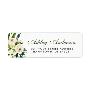 Watercolor Floral Green and White Address Return Address Label