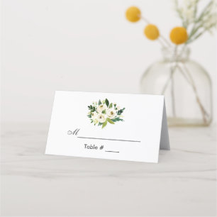 Watercolor Floral Green and White Wedding Place Card