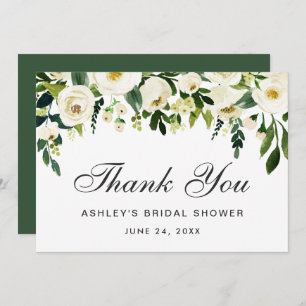 Watercolor Floral Green Bridal Shower Thank You Invitation