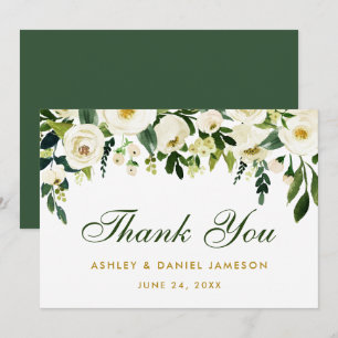 Watercolor Floral Green Gold Wedding Thank You GB Card