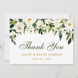 Watercolor Floral Green Gold Wedding Thank You GS Card