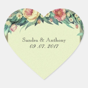 Watercolor Floral Green & Pink Wedding Stickers