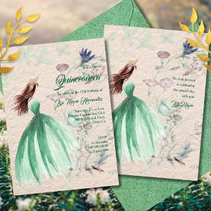 Watercolor Floral Green Tones Quinceañera Invitation