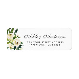Watercolor Floral Green White Address Return Address Label