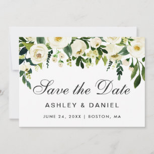 Watercolor Floral Green White Save The Date