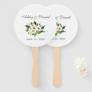 Watercolor Floral Green White Wedding Hand Fan