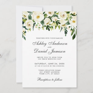 Watercolor Floral Green White Wedding Invitation