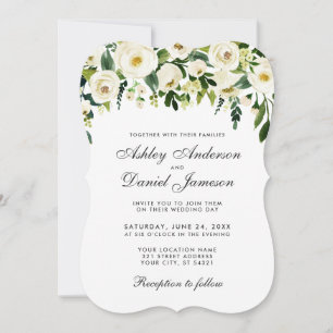 Watercolor Floral Green White Wedding Invitation B