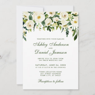 Watercolor Floral Green White Wedding Invitation G
