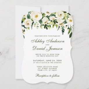 Watercolor Floral Green White Wedding Invitation S