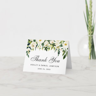 Watercolor Floral Green White Wedding Thanks Note Thank You Card