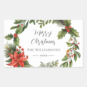 Watercolor Floral Greenery Family Custom Rectangular Sticker