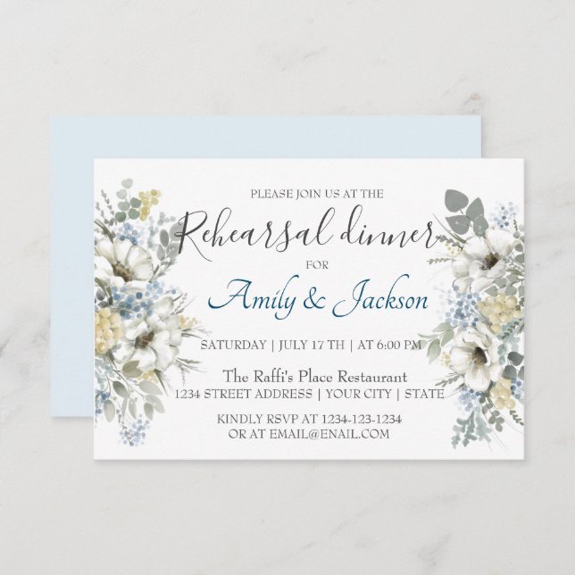 Watercolor Floral Greenery Rehearsal Dinner Invita Invitation (Front/Back)