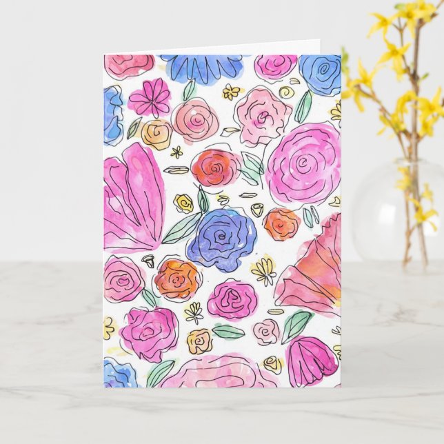 Watercolor Floral Greeting Card (Blank Inside) (Yellow Flower)