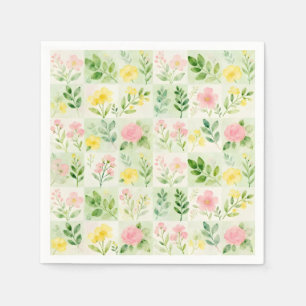 Watercolor Floral Grid Pattern Napkin