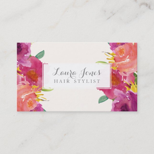 Watercolor Floral Hair Stylist Appointment Cards (Front)