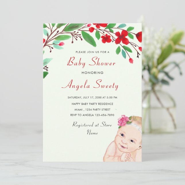 Watercolor Floral Happy Baby Shower Invitation (Standing Front)