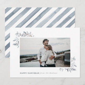 Watercolor Floral Happy Hanukkah Holiday Card