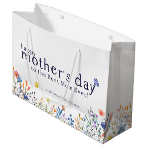 Watercolor Floral Happy Mothers Day Mom Custom Large Gift Bag