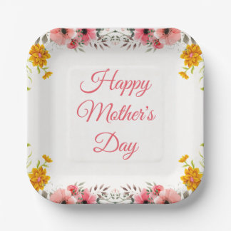 Watercolor Floral Happy Mother's Day  Paper Plate