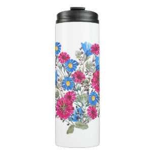 Watercolor floral heart, bright wildflowers arrang thermal tumbler