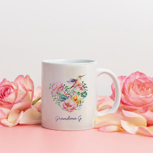 Watercolor Floral Heart Hummingbird Grandma Gift 2 Two-Tone Coffee Mug