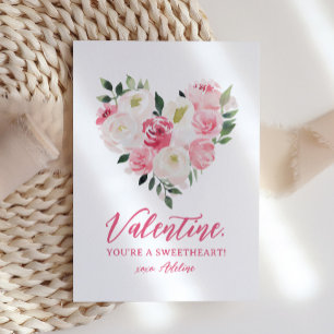 Watercolor Floral Heart Kids Valentines Day Card