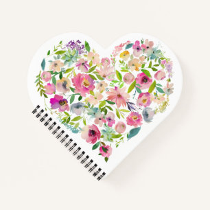 Watercolor Floral Heart Love Pink Special Fun Notebook