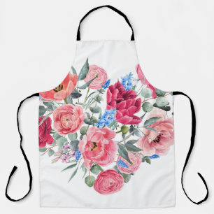 Watercolor floral heart, spring illustration. apron