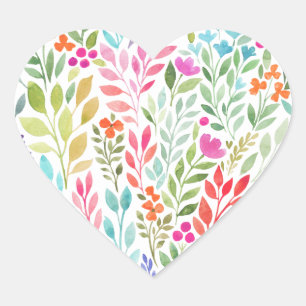 watercolor floral heart sticker