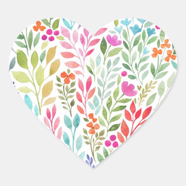 watercolor floral heart sticker (Front)