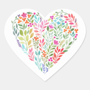 watercolor floral heart sticker