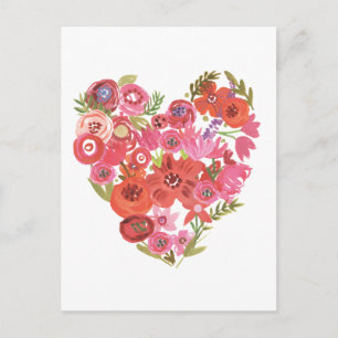Watercolor Floral Heart Valentine Chic II Holiday Postcard