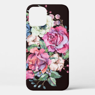 Watercolor floral heart: vintage roses. iPhone 12 case