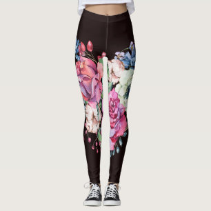 Watercolor floral heart: vintage roses. leggings